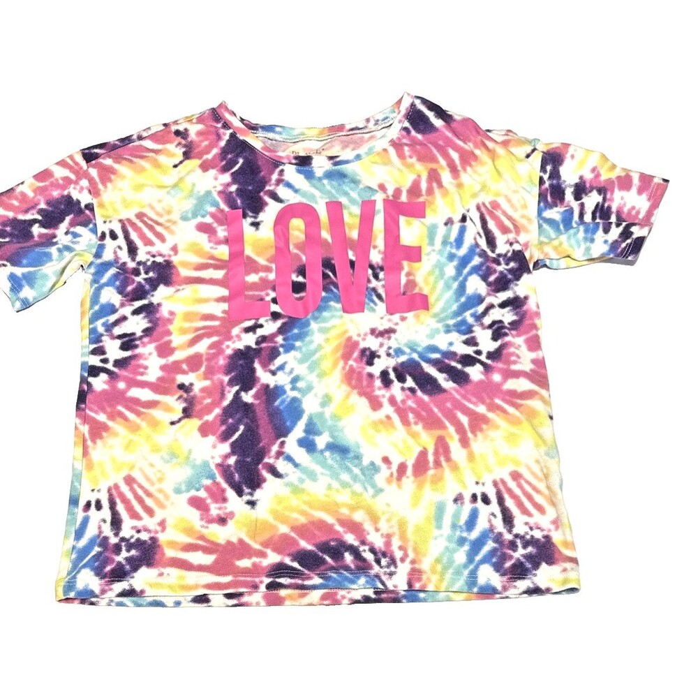 Place Girls Tie Dye Love T-Shirt Size 10/12 Cotton Blend Top Casual Play Wear